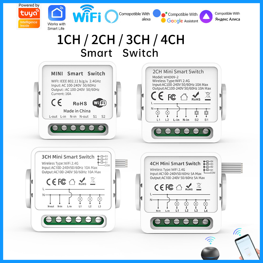 Smart Light Switch Wifi - Interrupteur intelligent WiFi Tuya 1/2/3/4 voies,